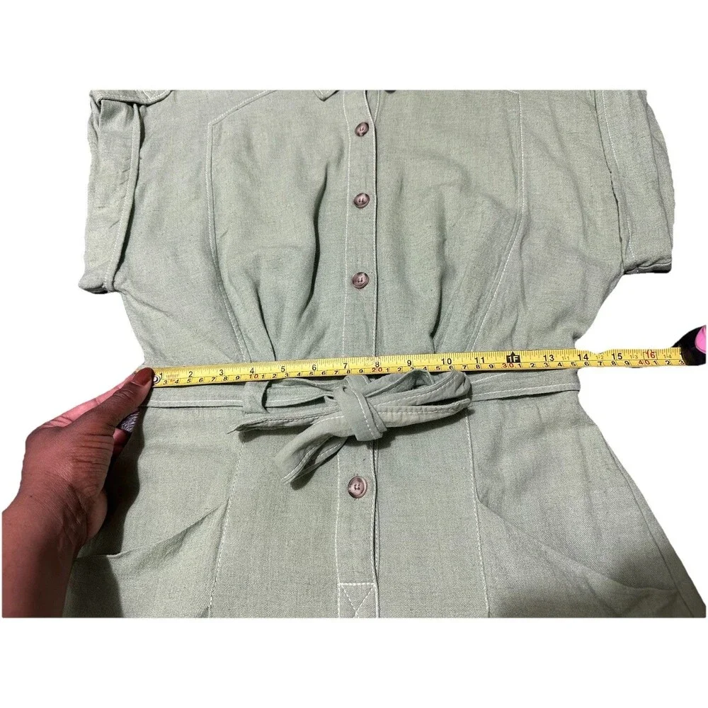 Zara Linen Romper Women's Small Green Utility Belt Coastal Beach Shortalls